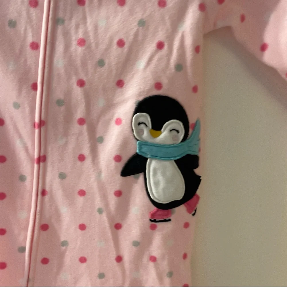 Carter's Pink Polka Dot Footed Pajamas with Penguin